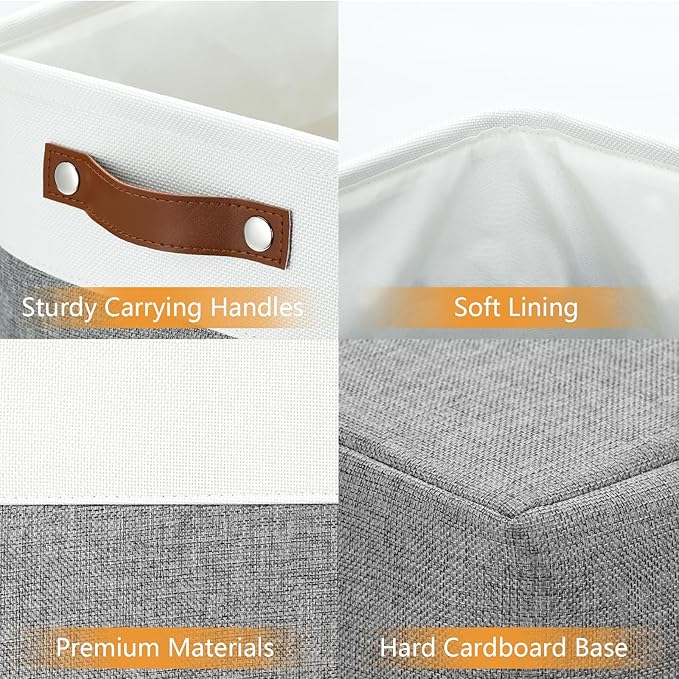 DULLEMELO Storage Baskets 17 inch Large Basket for Blanket Living Room, Foldable Storage Bins Baskets for Organizing [3 Pack] Blanket Storage Baskets Organizer for Home,Office,Closet(White&Grey)-DeskLoop Office
