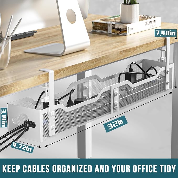 Under Desk Cable Management Tray 32'', Cable Management Under Desk No Drill - Image 2