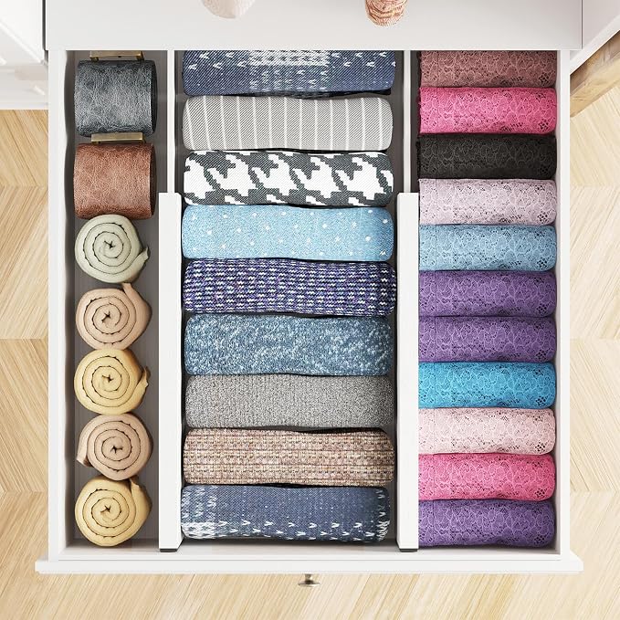 SpaceAid Bamboo 4 Pack Dresser Drawer Dividers, 4.65“ High Adjustable 12.5“-17” - Image 4