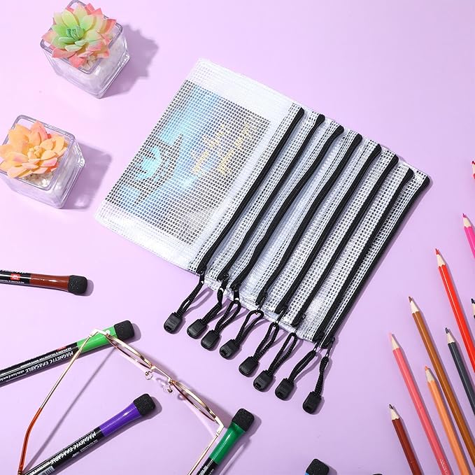 Jetec 32 Pcs Mesh Zipper Bags Toy Storage Bikini Organizer Bag Bolsas Para Guardar Trajes De Baño Waterproof Zipper Reusable Pouch Puzzle Multipurpose for Storage Office(Black,7.5 x 5 Inch)-DeskLoop Office