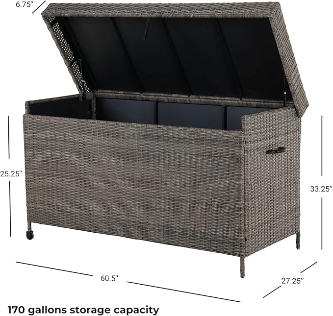Grand patio 170 Gallon Deck Storage Box Deck Box Outdoor Storage Box Indoor Wicker Storage Bin Patio Storage Box for Patio Furniture Cushions Garden Tools Pool Accessories, Light Brown-DeskLoop Office