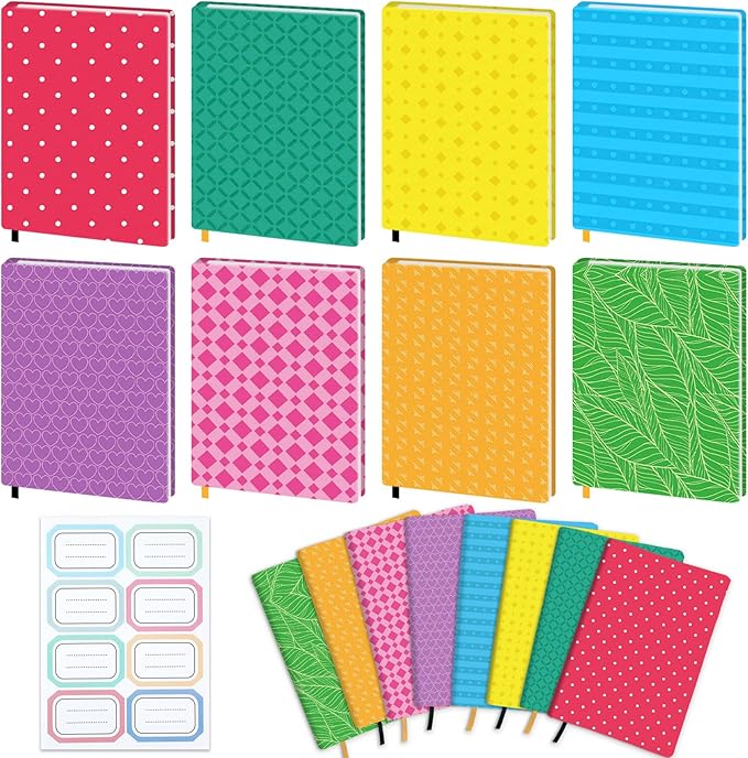 Jumbo Book Covers 8 Pack Reusable Fabric Book Cover Protective Books Covers 9 x 11 Inch Colorful Plaid Stretchable Books Sleeve Cover with Sticker for Most Hardcover Textbooks Up to 10 x 12.5 Inch-DeskLoop Office