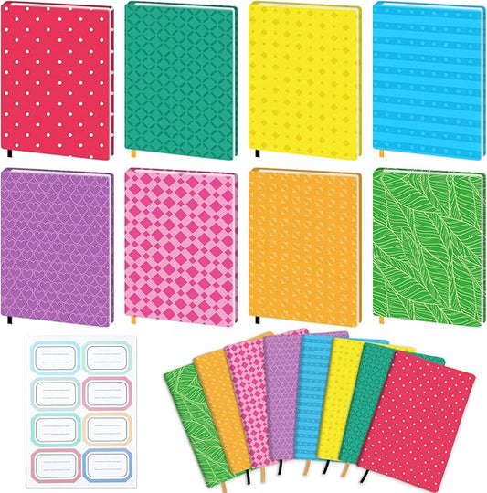 Jumbo Book Covers 8 Pack Reusable Fabric Book Cover Protective Books Covers 9 x 11 Inch Colorful Plaid Stretchable Books Sleeve Cover with Sticker for Most Hardcover Textbooks Up to 10 x 12.5 Inch-DeskLoop Office