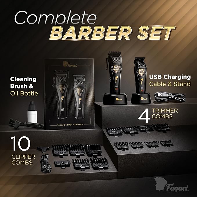 Fagaci Professional Hair Clippers for Men with DLC Blades and High Torque Vector Motor, Barber Clippers and Trimmers Set Zero Gap, 12000 RPM Hair Cutting Kit, Mens Haircut Cordless Clipper for Barber-DeskLoop Office