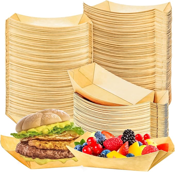 120 Pack 2Lb Paper Food Boat Trays Disposable Paper Boat Plate Containers by MotBach