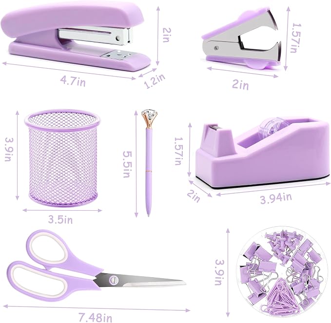 Purple Office Supplies, Staple Remover, Tape Holder, Pen Holder, Ballpoint Pen - Image 2