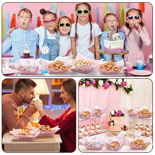 Geosar 100 Pcs Gingham Party Supply Disposable Paper Food Tray Bulk Disposable - Image 6