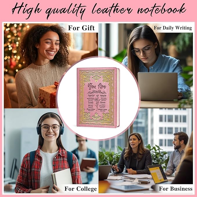 Pink A5 Lined Leather Journal Notebook,Inspirational Christian Gifts Hardcover Executive Notebooks for Men Women,200 Pages 100 Gsm Thick Ruled Paper Daily Diary for School,Family ,Friends,Work (You Beautiful Pink)-DeskLoop Office