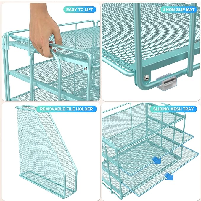 gianotter 4-Tier Paper Organizer With Magazine Holder, Desk Organizers and Accessories, Blue Desk Accessories, File Organizer for Office Supplies Storag(Blue)