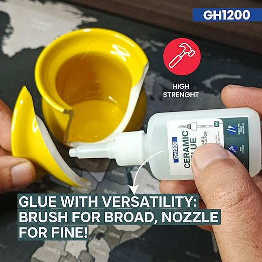 GH1200 Ceramic Glue Repair with Brush Applicator & Nozzle (20 g), Waterproof, Clear, Smooth. Fast Drying, Ceramic Glue for Pottery, Dishes, Mugs & More-DeskLoop Office