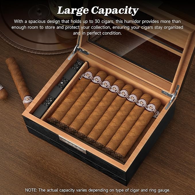 TISFA Cigar Humidor, Cedar Wood Desktop Humidor Box - Image 4