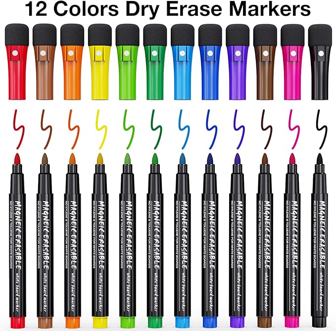 Magnetic Dry Erase Markers Fine Point Tip, Low Odor Thin Marking - Image 2