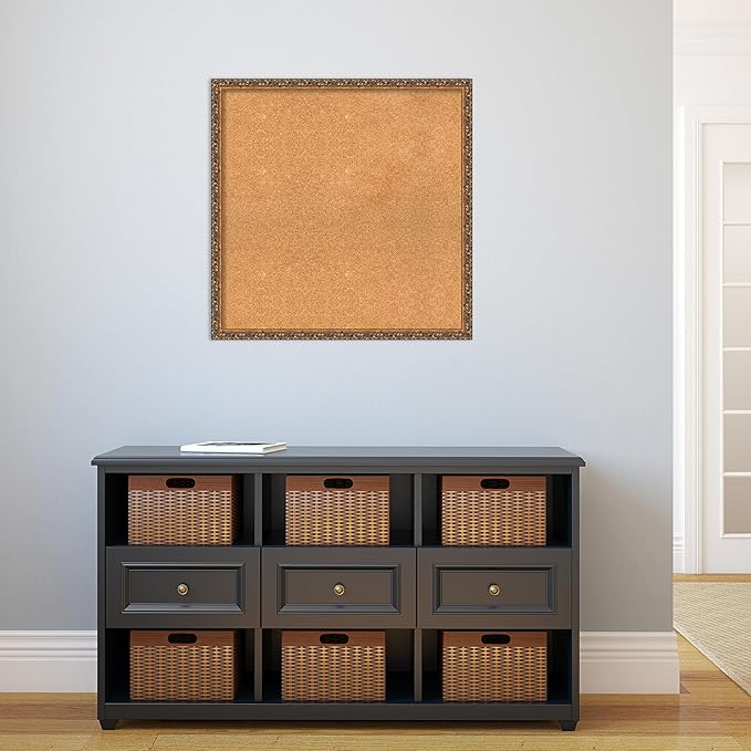Amanti Art Natural Cork Board for Wall, 28x28 Vision Board with Bronze Frame, Large Corkboard Office Decor for Home Organization, Traditional Corkboard Pinboard to Display Items for Home Organization-DeskLoop Office
