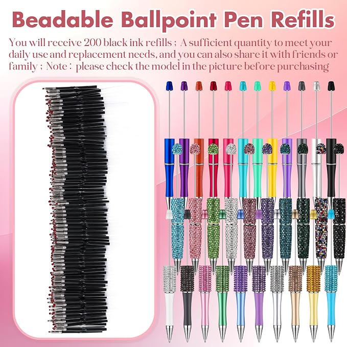 Sayglossy 300pcs Beadable Pens Refills Bulk, 1.0mm Black Ink Refills - Image 5