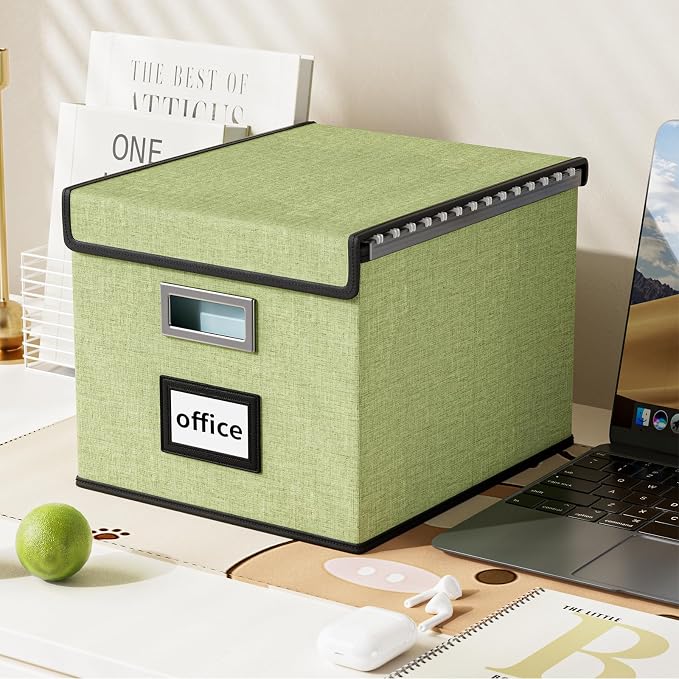 File Organizer Boxes with Lids, Linen Hanging Filing & Storage Box with Plastic - Image 5