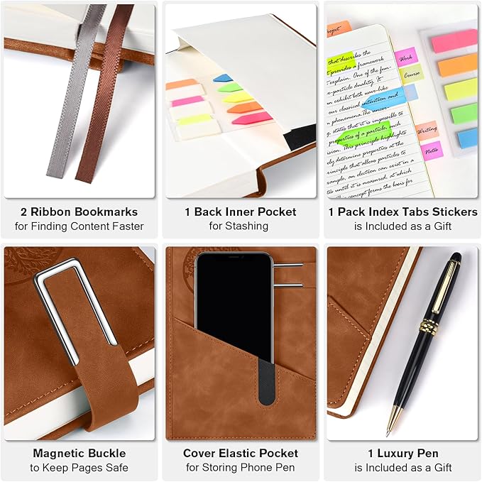 Lined Notebook Journal for Men Women, 365 Pages Numbered College Ruled Notebook, Hardcover Leather Journal with Pen & Gift Box, Thick Daily Diary, Professional Notebooks for Work, School, Business, A5-DeskLoop Office