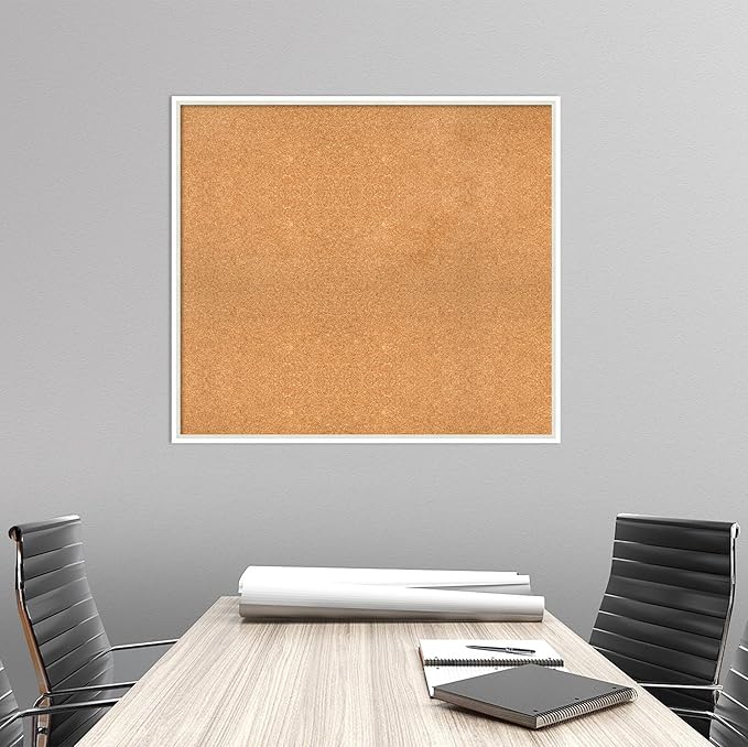 Amanti Art Natural Cork Board for Wall, 33x37 Vision Board with White Frame, X-Large Corkboard Office Decor for Home Organization, Modern Corkboard Pinboard to Display Items for Home Organization in-DeskLoop Office