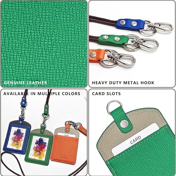Badge Holder: Boshiho Cowhide Leather ID Badge Card Holder - Image 5