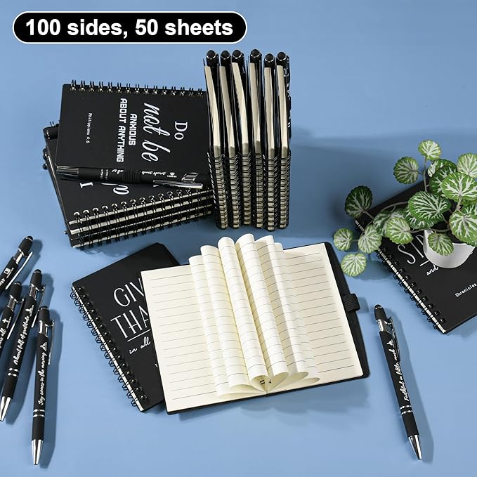 Christian Prayer Journal Spiral Black Notebooks Bulk Small Notepad with Pens - Small Notepads (4.13”x5.43”) - inspirational Gifts for male, Church Members & Bible Study Groups (30 sets Black)-DeskLoop Office
