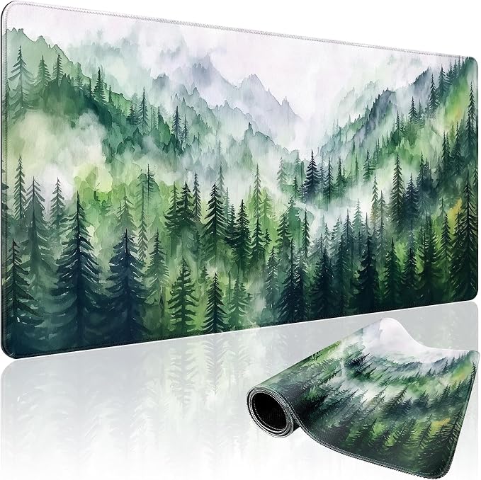Misty Forest Mountain Large Gaming Mouse Pad 31.5"x15.7"｜XXL Desk Mat, Non-Slip by Mcapirivo
