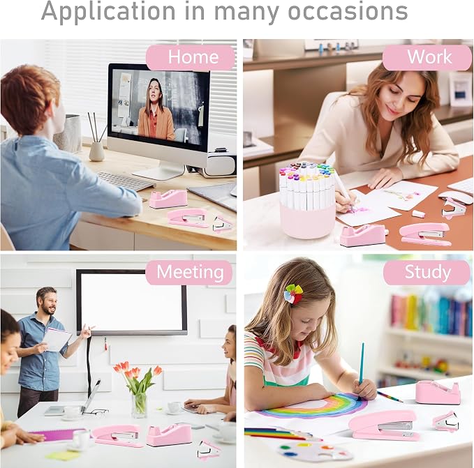 Pink Desk Accessories, Staple Remover, 1000 Staples, Clips Set - Image 5