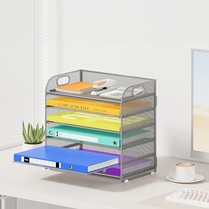 Cawukege 6 Tier Paper Organizer, Mesh Desk Organizer, Metal File Organizer - Image 6
