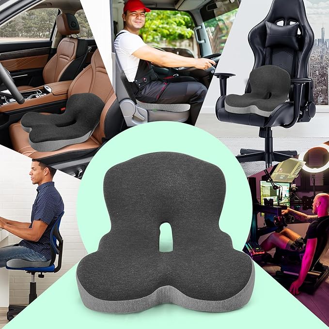 Buttocks Cushion for Office Chair Memory Foam Seat Pad for Butt Support Tailbone Relief Ergonomic Chair Cushion for Home Car Travel or Work (Army Green)-DeskLoop Office