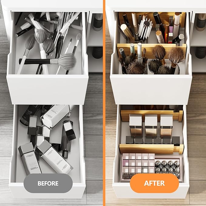 BAMEOS 4" High Bamboo Drawer Dividers - Adjustable Small Drawer Organizer - Kitchen, Dresser, Bathroom, Bedroom & Office - 4-pack-DeskLoop Office