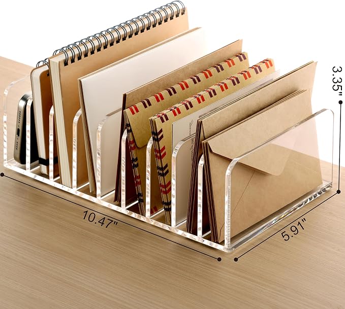 SANRUI Clear Desk Mail Organizer, 9 Compartments Acrylic Office Document Sorter - Image 2