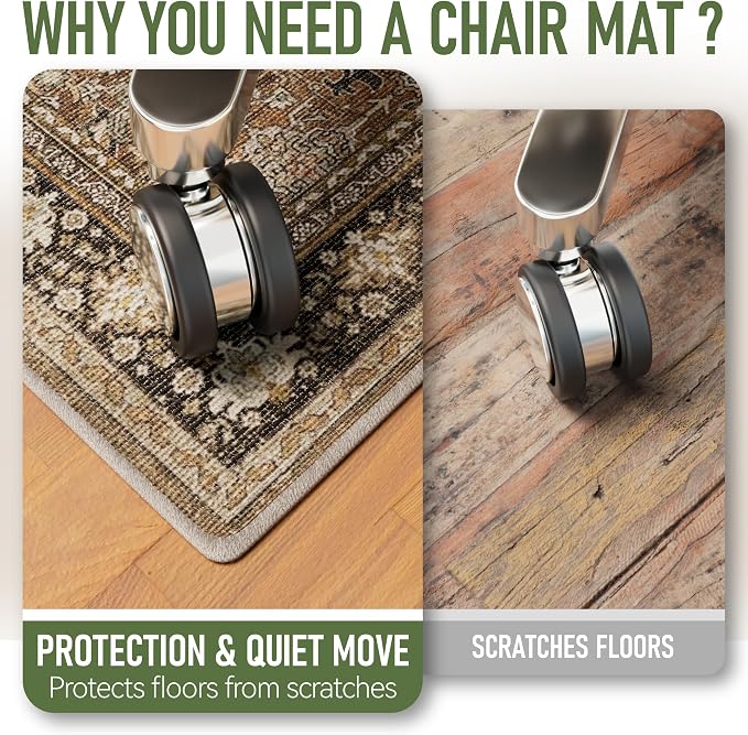 Office Chair Mat for Hardwood Floor, Non-Slip Under Desk Mat Rug for Rolling - Image 3