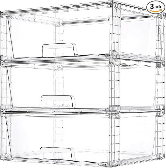 Vtopmart 3 Pack Large Stackable Storage Drawers, Easily Assemble Clear Acrylic by Vtopmart