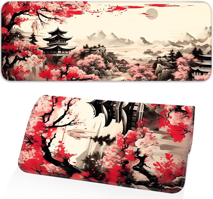 Japanese Sakura Gaming Mouse Pad, Non-Slip Rubber Base, Stitched Edges by Unknown
