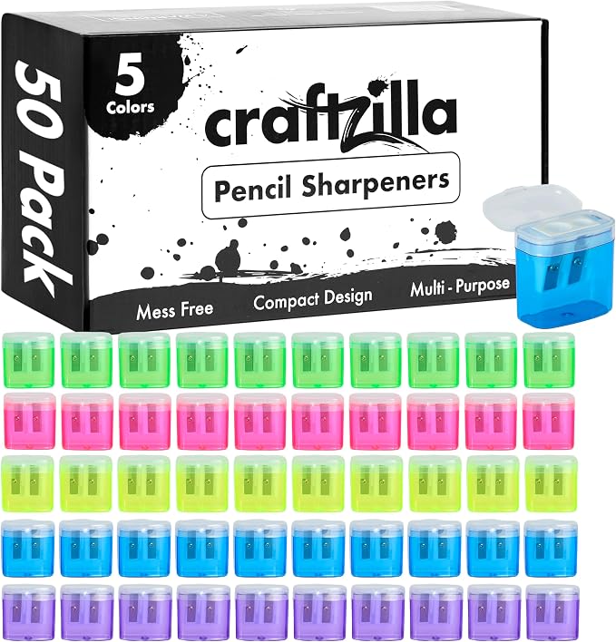 Craftzilla 50 Pack Bulk Pencil Sharpeners, Dual-Hole Manual Sharpener - Image 9