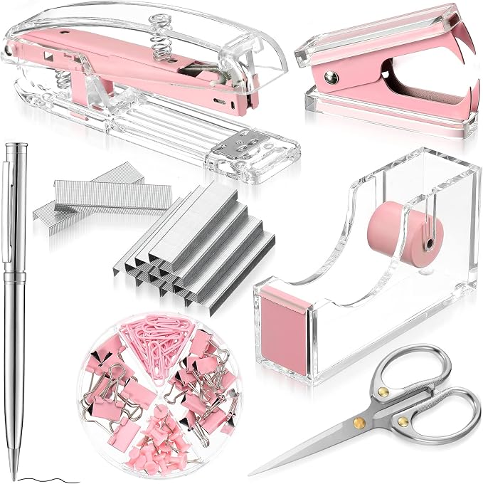 Office Supplies Set Desk Accessory Kit, Acrylic Stapler Set Staple Remover by Outus