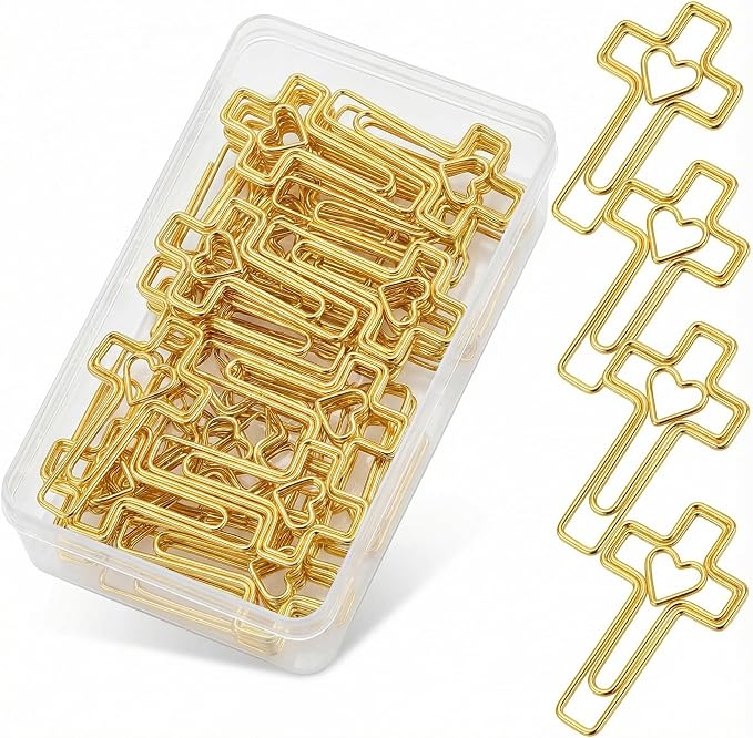 Gold Heart Cross Paper Clips Gold by Unknown