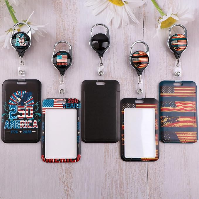 Cool American Flag & Bald Eagle ID Badge Holder Retractable Keychain Badge Reel - Image 2