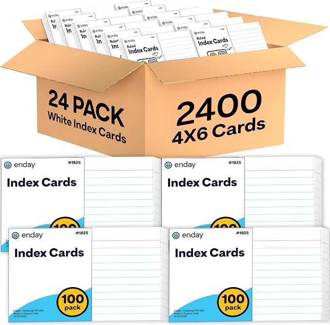 Index Cards 4x6 Bulk, Notecards 4x6 lined, Blank on Back, Flashcards by Enday