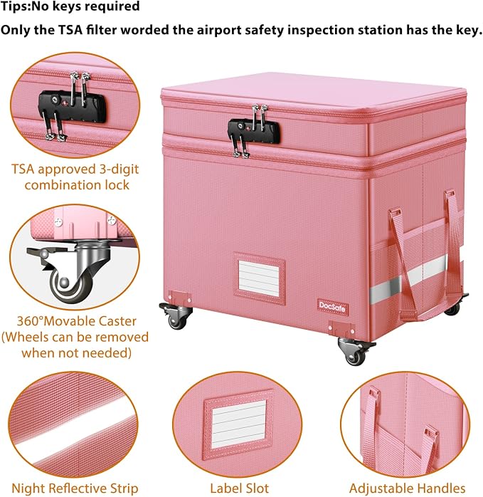 DocSafe File Box with Lock, 2-Layer Fireproof Document Box with Wheels - Image 5