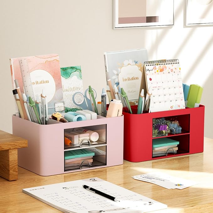 Marbrasse Pen Organizer with 2 Drawer, Desk Organizers and Accessories with 5 - Image 5