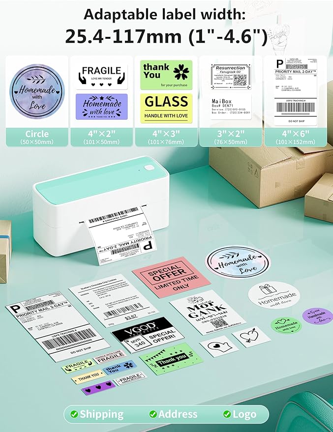 Phomemo Bluetooth Thermal Shipping Label Printer, 241BT Wireless Thermal Label Printer for Shipping Packages, Inkless Thermal Shipping Label Printer, Compatible with iPhone, Android, Green-DeskLoop Office