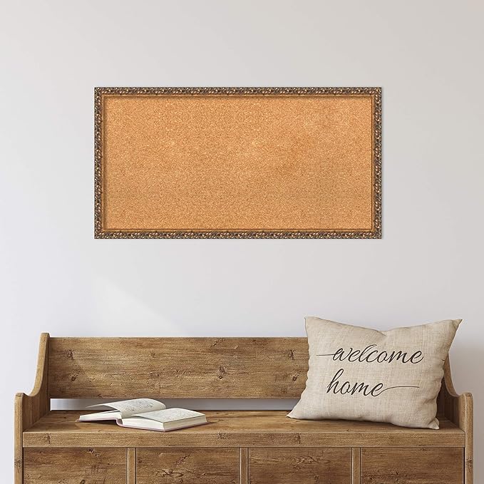 Amanti Art Natural Cork Board for Wall, 18x34 Vision Board with Bronze Frame, Medium Corkboard Office Decor for Home Organization, Traditional Corkboard Pinboard to Display Items for Home-DeskLoop Office