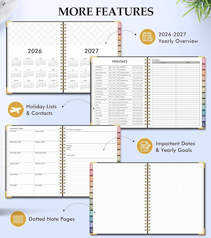 Academic Planner 2026-2027, Hardcover Leather Weekly and Monthly Calendar - Image 6