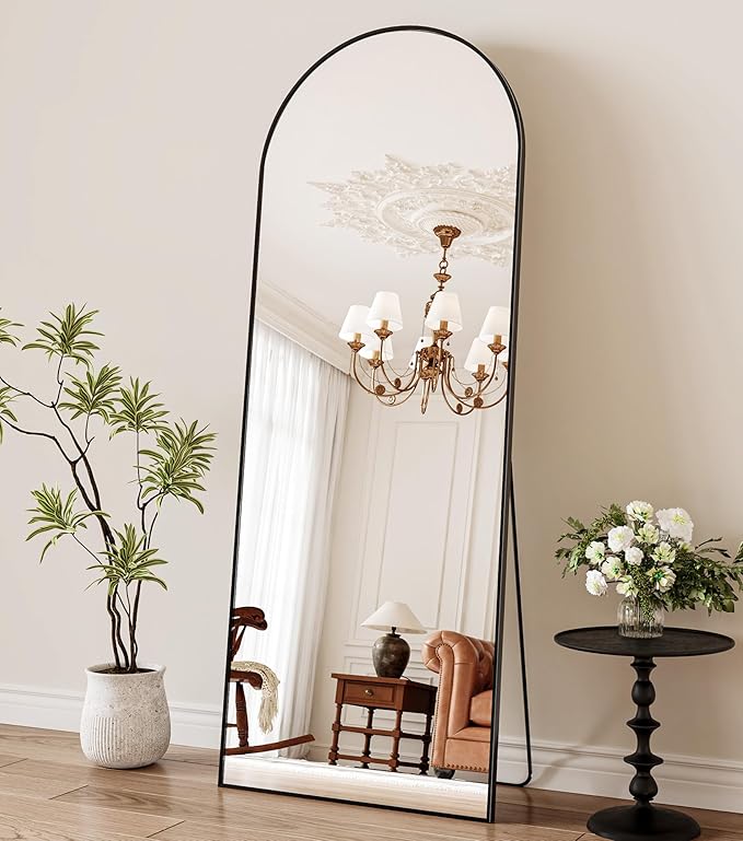 21" x 64"Arched Full Length Mirror - Wall Mounted Floor Mirror- Aluminum Alloy Frame Full Body Mirror for Bathroom Living Room Bedroom and Entryway Black-DeskLoop Office