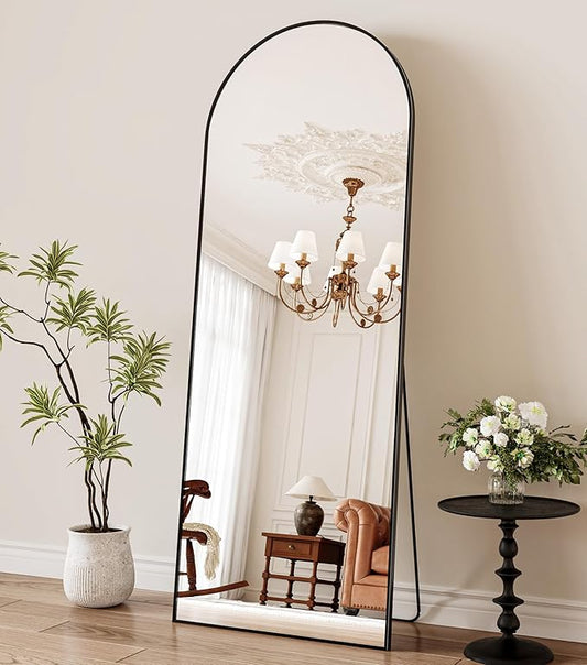 21" x 64"Arched Full Length Mirror - Wall Mounted Floor Mirror- Aluminum Alloy Frame Full Body Mirror for Bathroom Living Room Bedroom and Entryway Black-DeskLoop Office