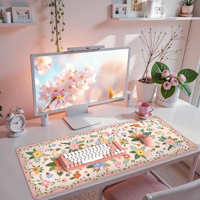 iCasso Floral Desk Mat for Keyboard and Mouse, Cute Gaming Mouse Pad XXL - Image 2