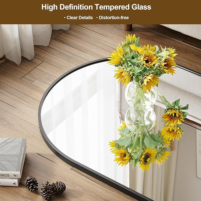 Full Body Mirror 26x71 inch Arched Full Length Mirror with Stand Aluminum Wall Mounted Hanging or Leaning Standing Mirrors,Black-DeskLoop Office