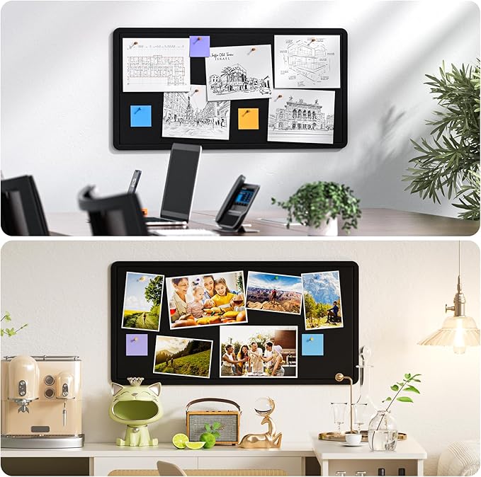 MaxGear Bulletin Board 35" x 17.5", Foldable Small Felt Board Vision Board Supplies, Cork Board for Office, Home, School, Pin Boards for Walls Decorative Picture Framed Display Board Black-DeskLoop Office