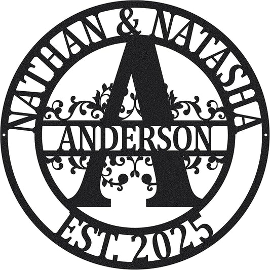 Custom Metal Signs | Personalized Monogram Name Sign | Outdoor Wall Art by AVAGift