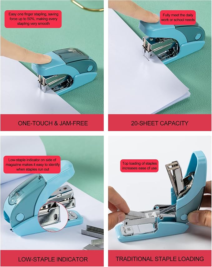 PAPERPAL Effortless Mini Stapler Set, 20 Sheet Capacity, Light Blue | Mini - Image 4