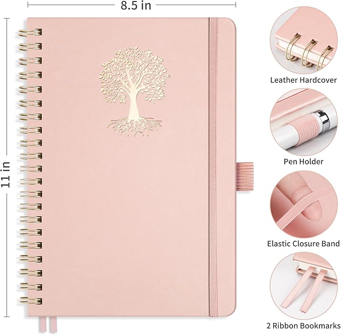 RETTACY Spiral Journal Notebook, 110 Numbered Pages, A4 Large Size (8.5'' x 11''), for Men & Women, Journaling, Writing, Work & Office, Leather Hardcover, 100 GSM Thick Paper (Rose Gold)-DeskLoop Office